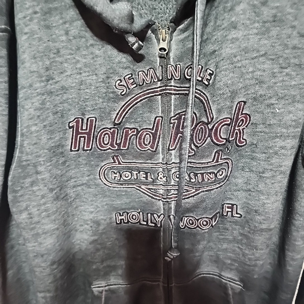 Hard Rock Hollywood, Fl  Hoodie Sweatshirt Mens Large  Gray Full Zip Distressed - Picture 5 of 5
